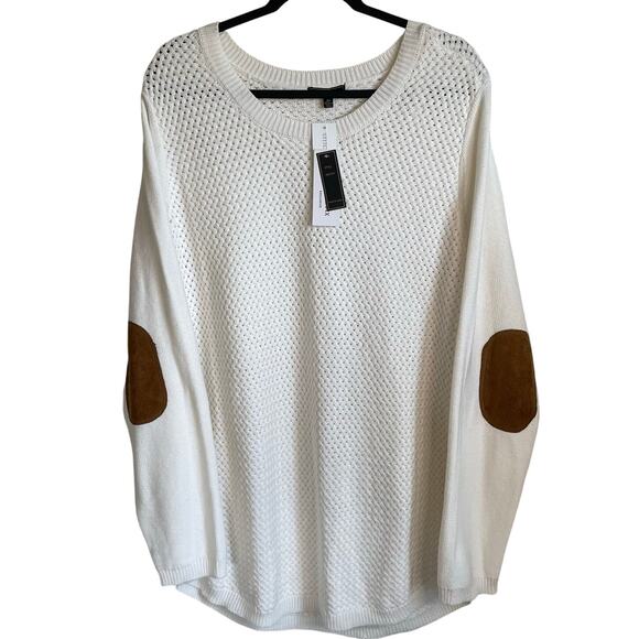 Lety & Me Sweaters - Lety & Me NWT Josey Elbow Patch Knit Sweater Sz 2X Cream Preppy Casual Neutral